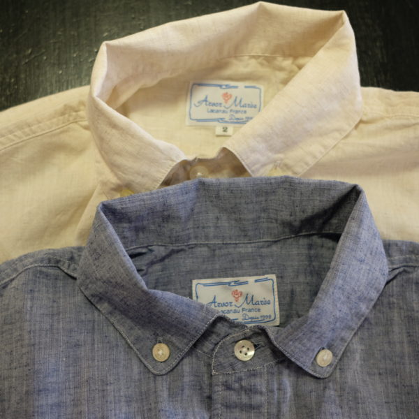 ARVOR MAREE　コットンリネンシャンブレイのプチBD半袖シャツ 